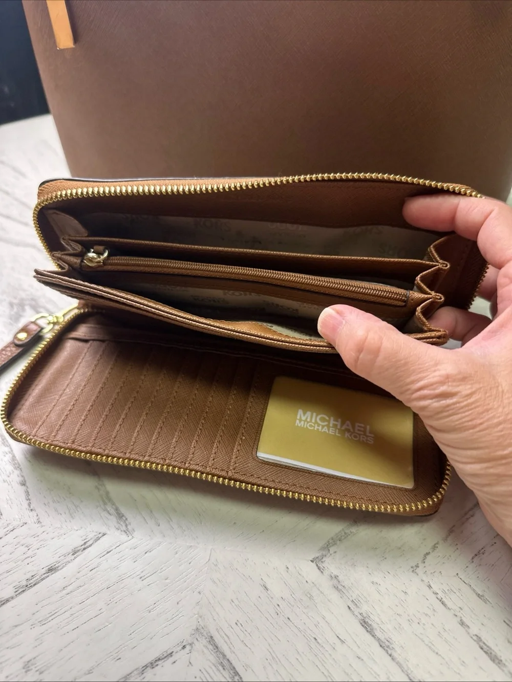 Michael Kors Brown Saffiano Satchel with Matching Wallet